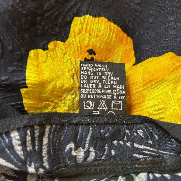 Vtg Y2K Silk Cami Tank Sz Large Black Yellow Floral Cottage Whimsigoth Coquette - Picture 4 of 4